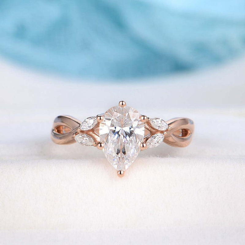 1.33CT Pear Cut Split Shank Moissanite Engagement Ring