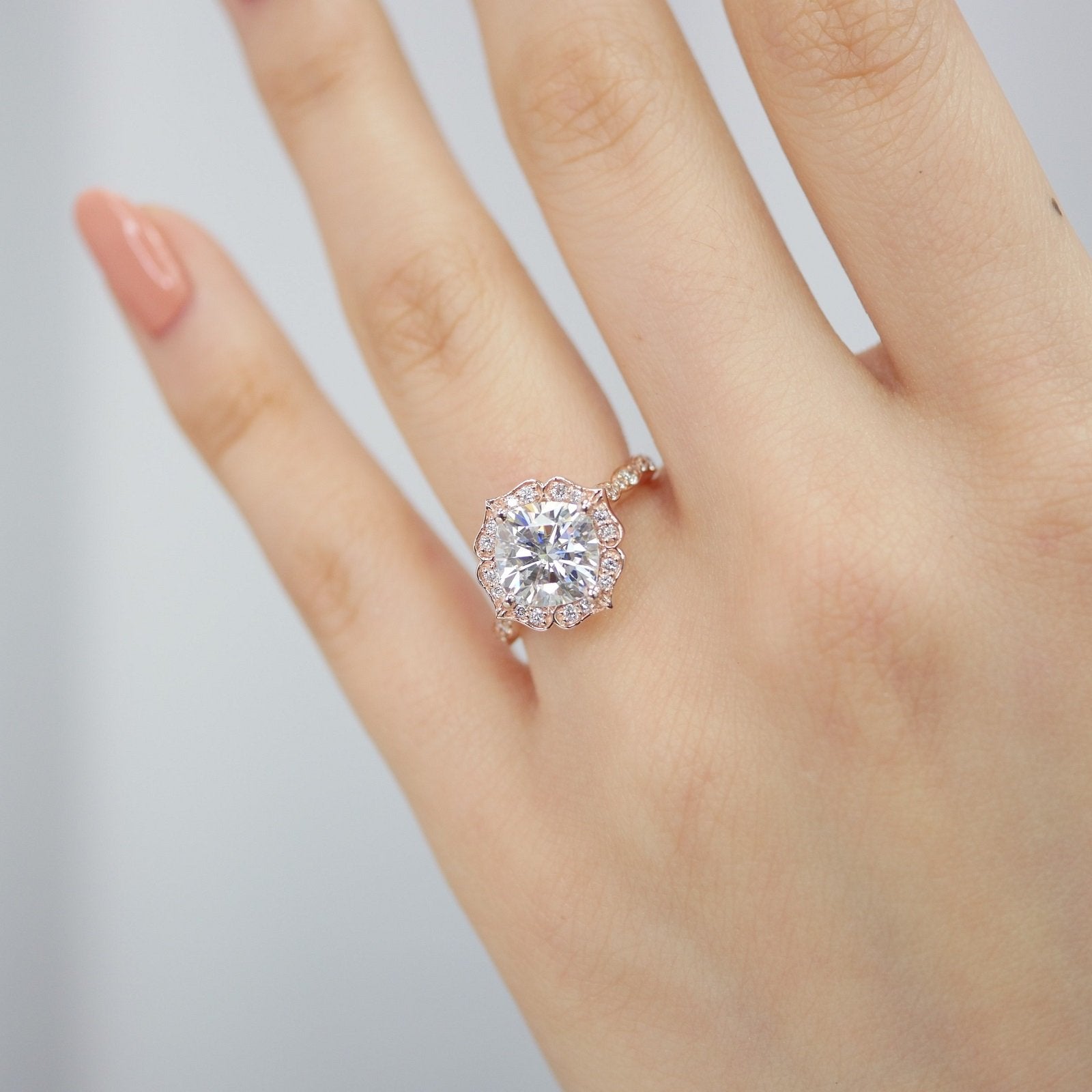 2.30CT Cushion Moissanite Vintage Halo Engagement Ring