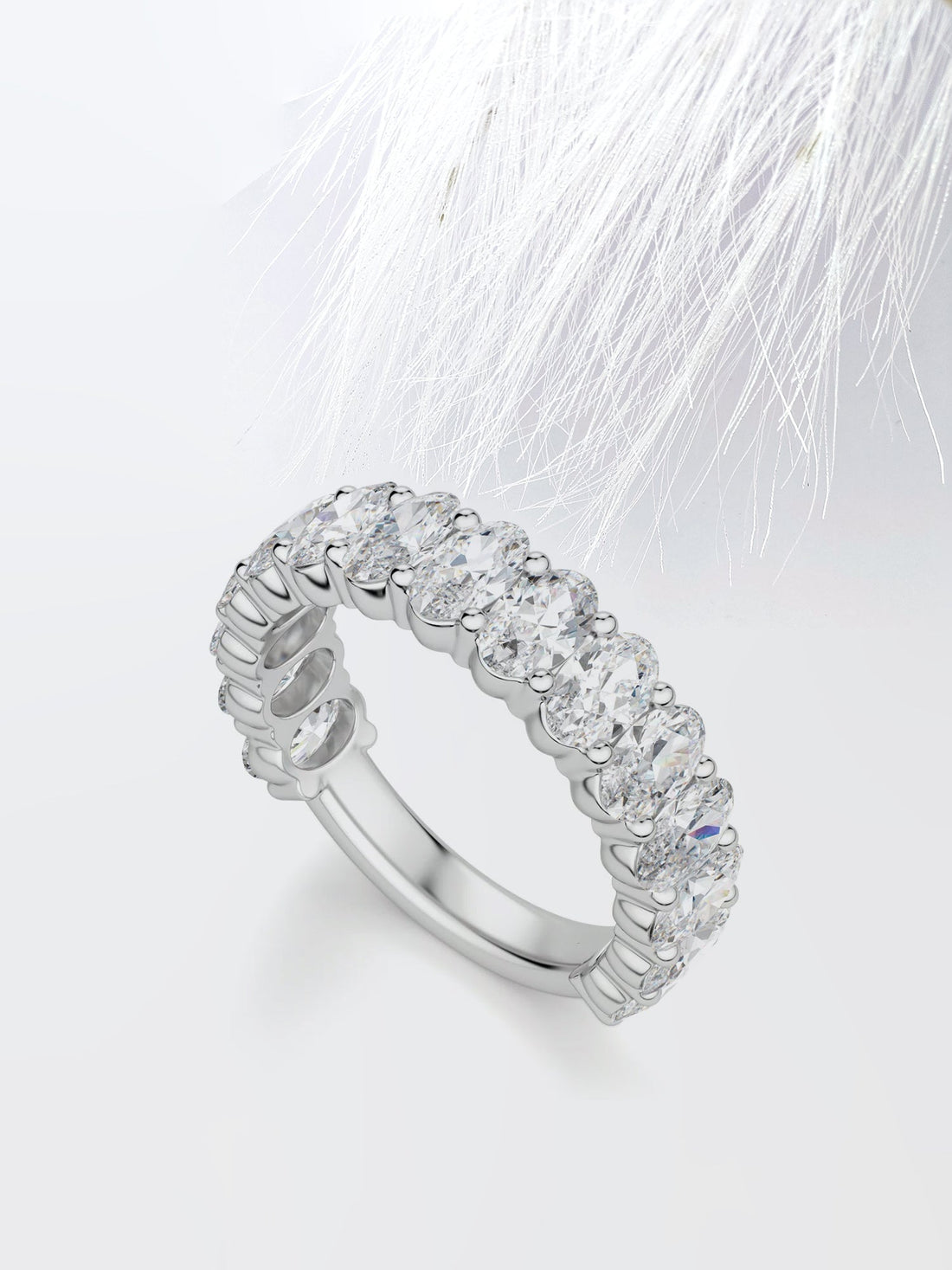 Oval Cut Moissanite Prong Diamond Wedding Band in White Gold