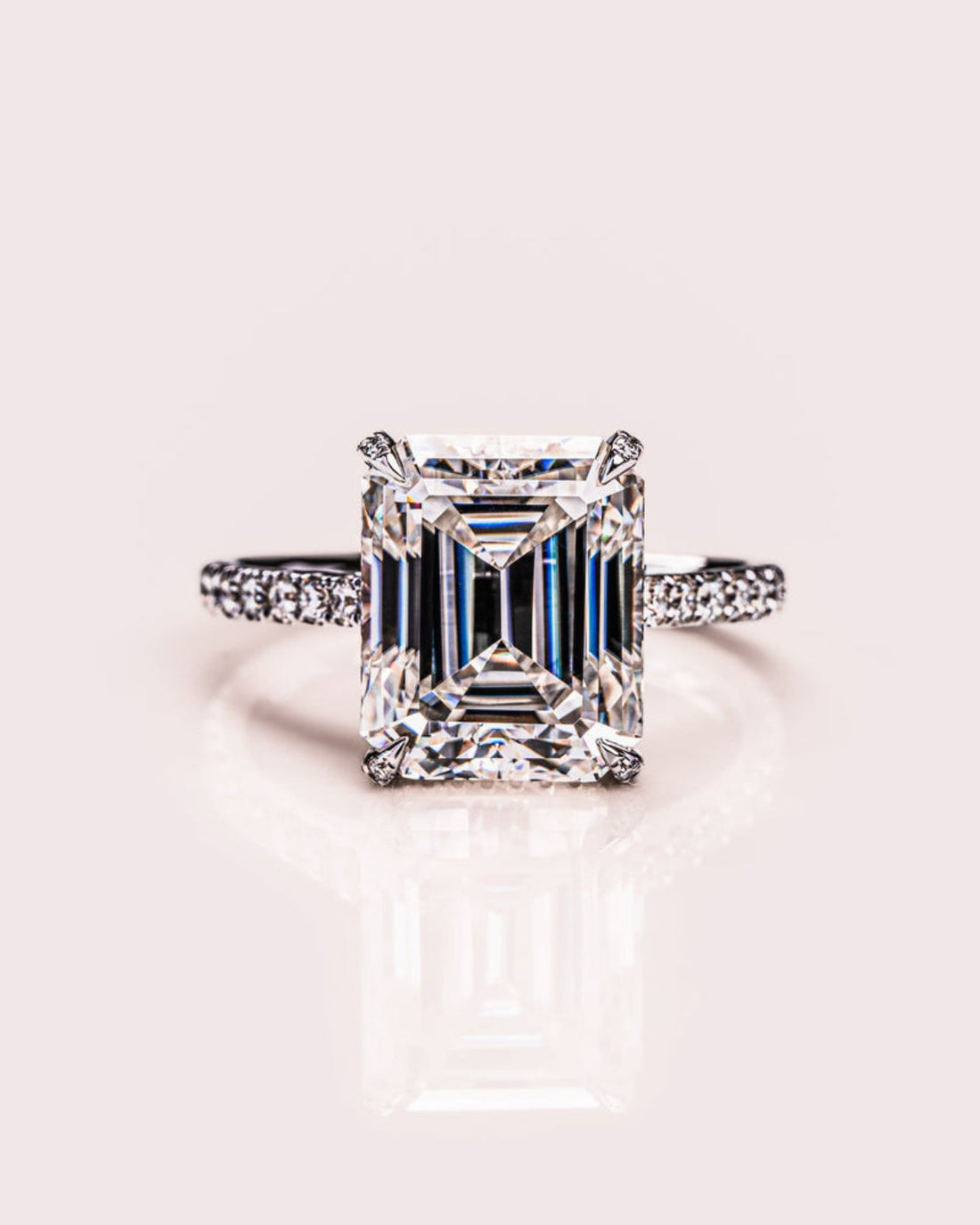 2.0 - 4.50 CT Emerald  CVD Diamond Pave Setting Engagement Ring