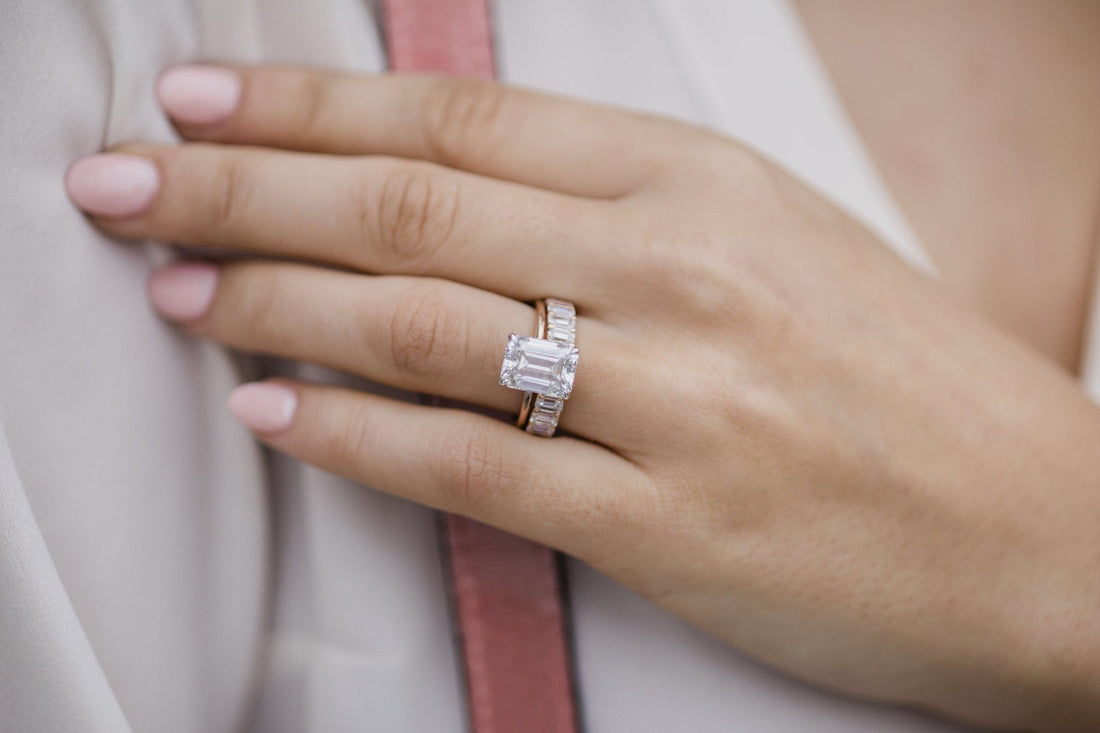 3.50CT Emerald Cut Moissanite Solitaire Hidden Halo Engagement Ring