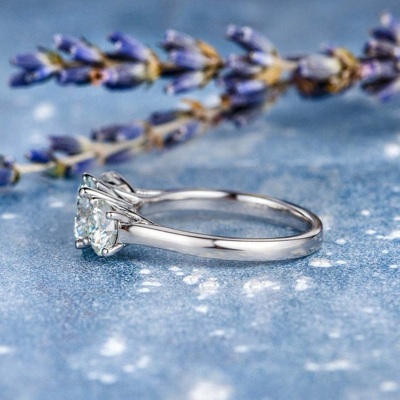 1.0CT Round Cut Three Stone Style Moissanite Engagement Ring
