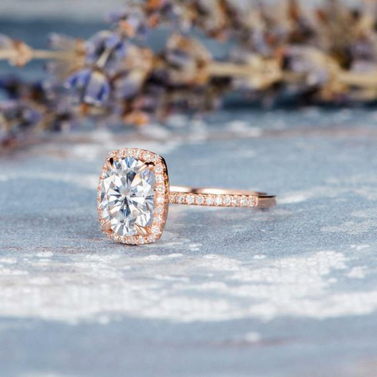 1.75CT Oval Cut Halo Moissanite Engagement Ring