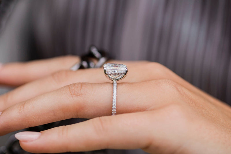 1.60 - 4.60 CT Radiant Moissanite Hidden Halo Pave Setting Engagement Ring