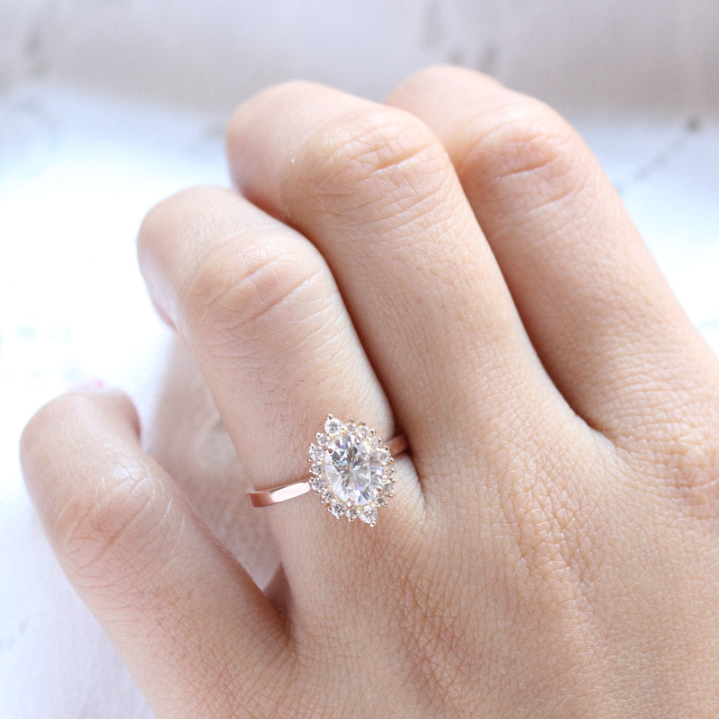 1.50CT Oval Cut Cluster Halo Style Moissanite Engagement Ring