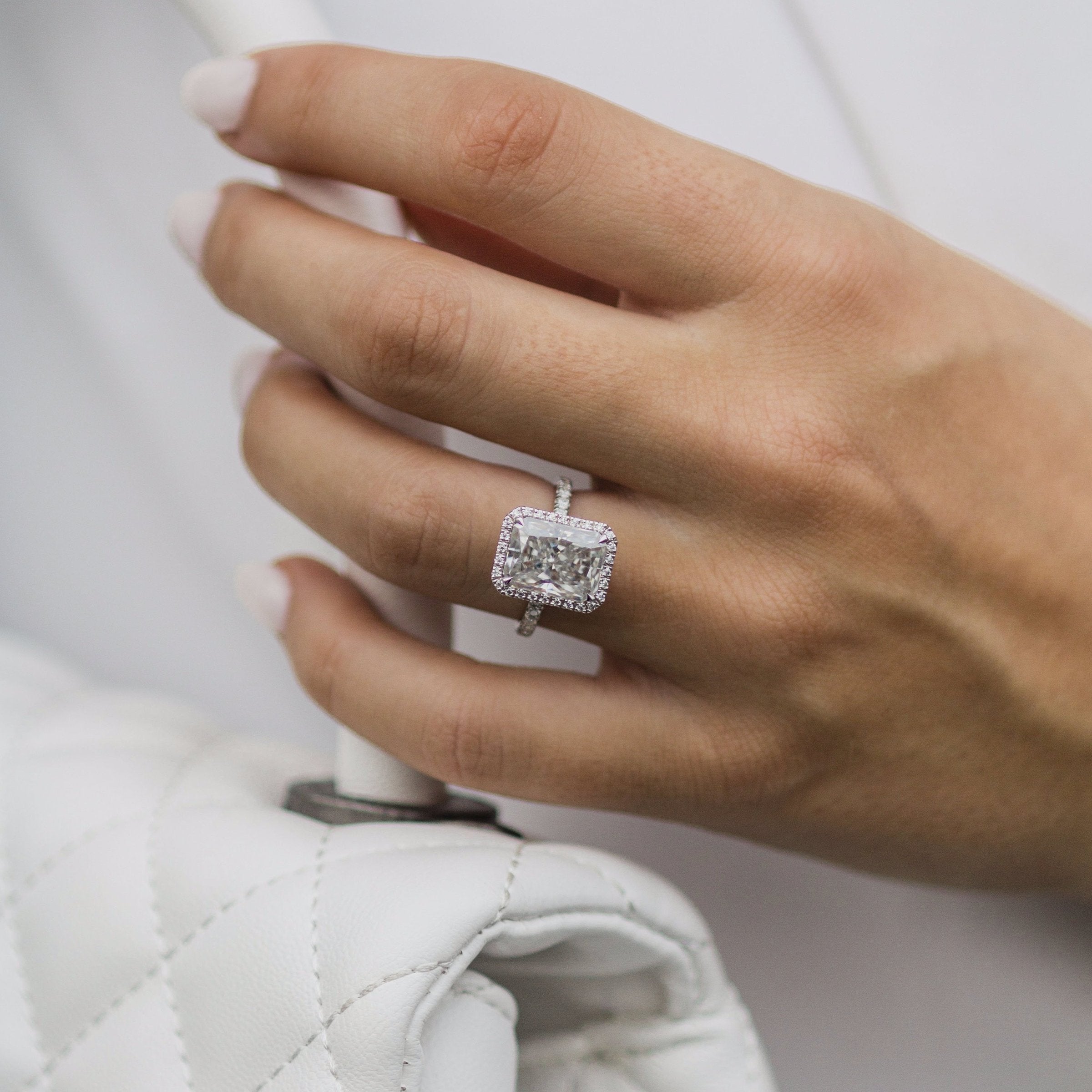 3.70CT Crushed Ice Radiant Moissanite Halo Pave Setting Engagement Ring