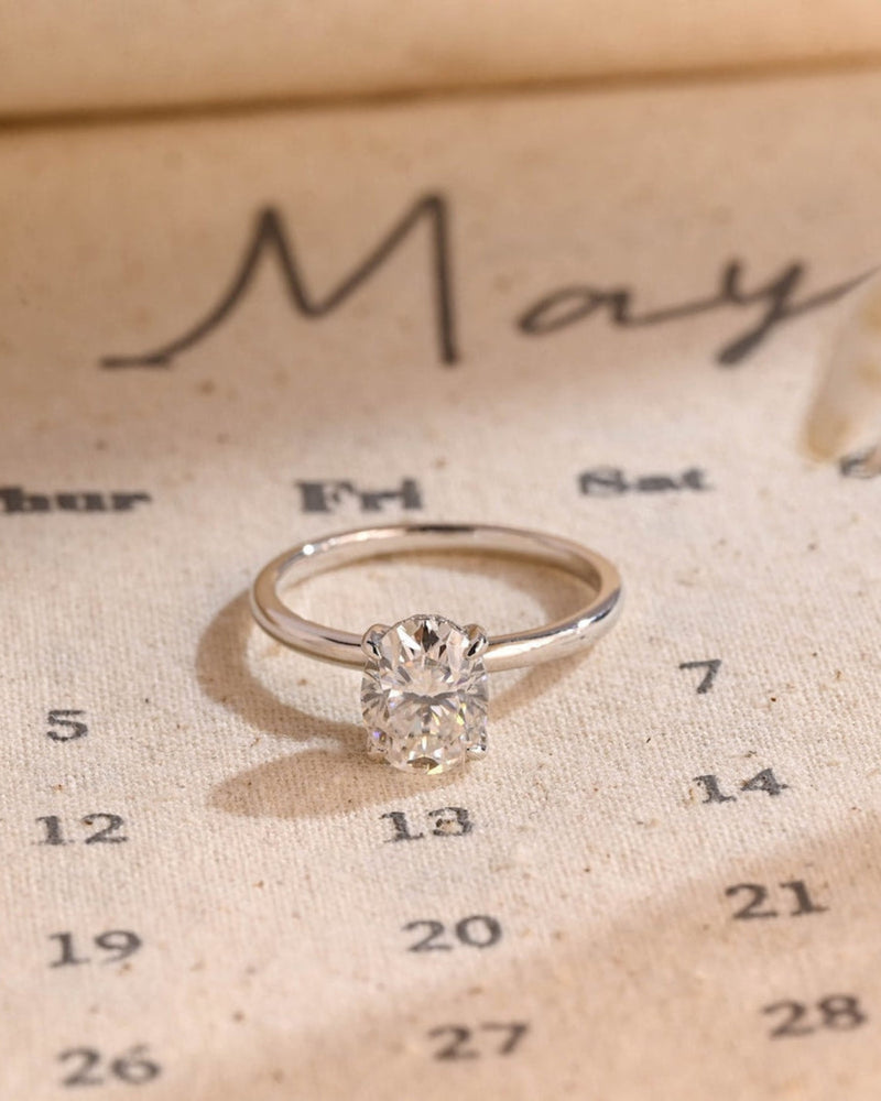 1.0 - 3.0 CT Oval CVD Diamond Hidden Halo Solitaire Engagement Ring