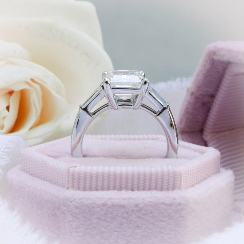 3.0CT Emerald Cut Moissanite 3 Stones Engagement Ring