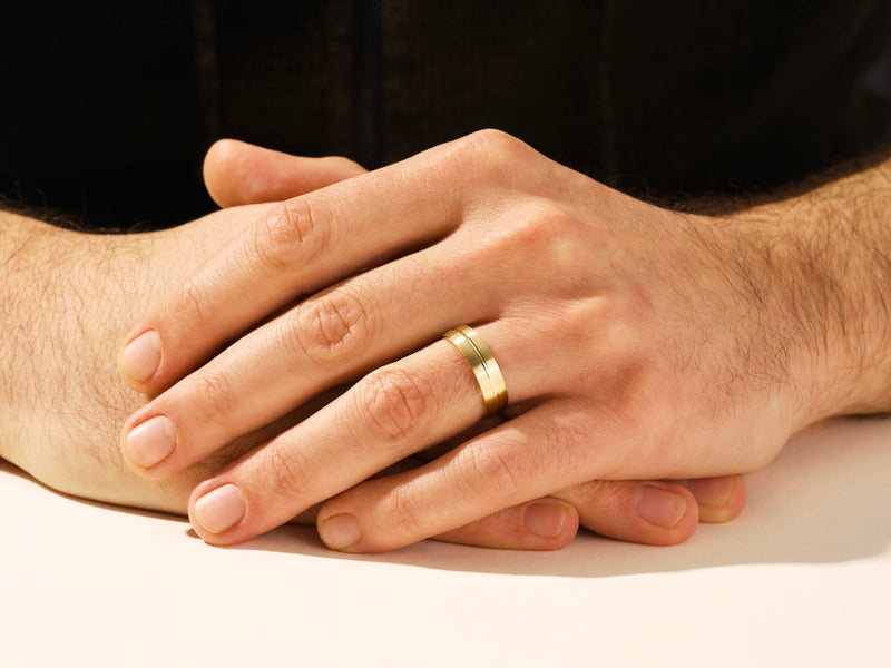 6.0mm Basic Carved Matte Brushed Men's Gold Wedding Band