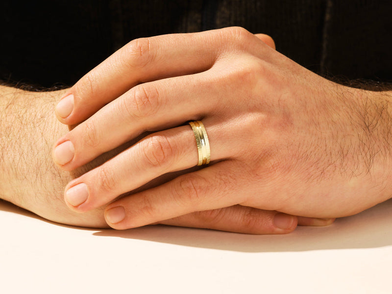 6.0mm Grooved Fancy Accents Men's Wedding Band