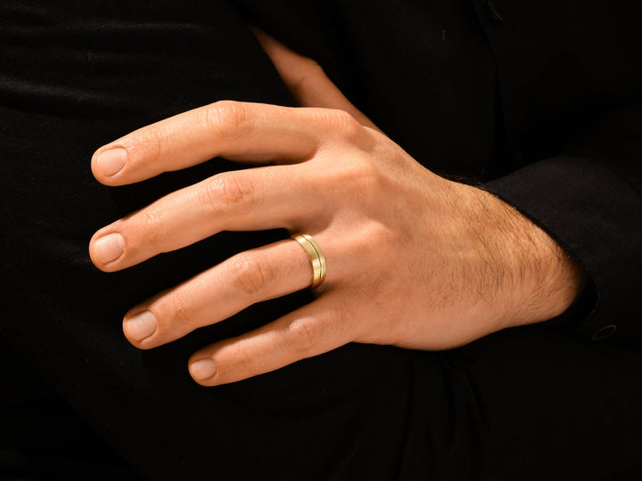 6.0mm Basic Carved Matte Brushed Men's Gold Wedding Band