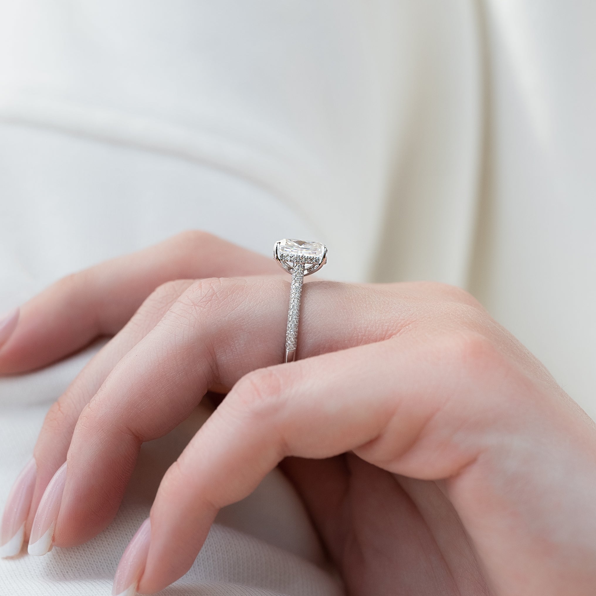 2.0 - 4.0 CT Elongated Cushion Cut CVD Diamond Hidden Halo & Pave Engagement Ring