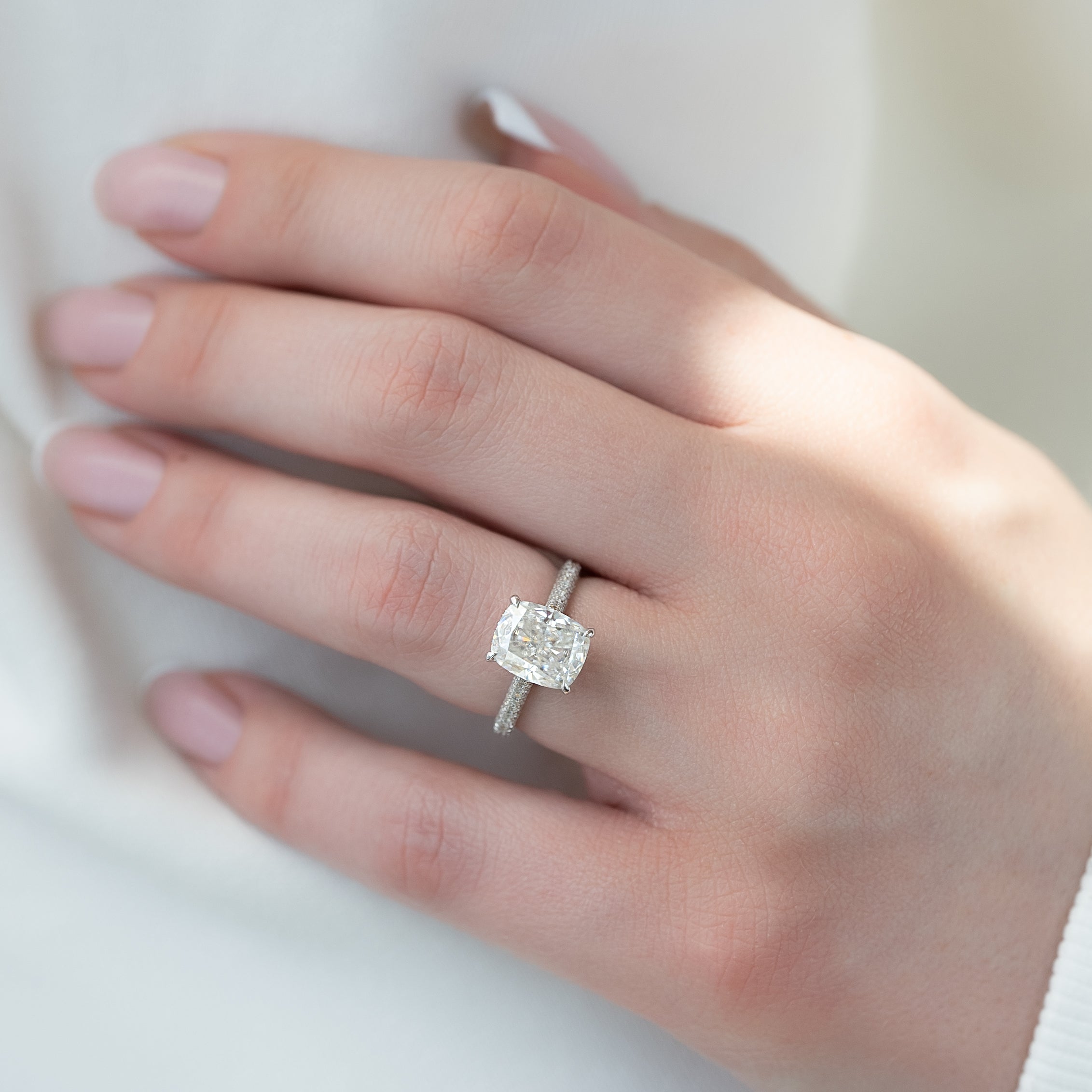 2.0 - 4.0 CT Elongated Cushion Cut CVD Diamond Hidden Halo & Pave Engagement Ring