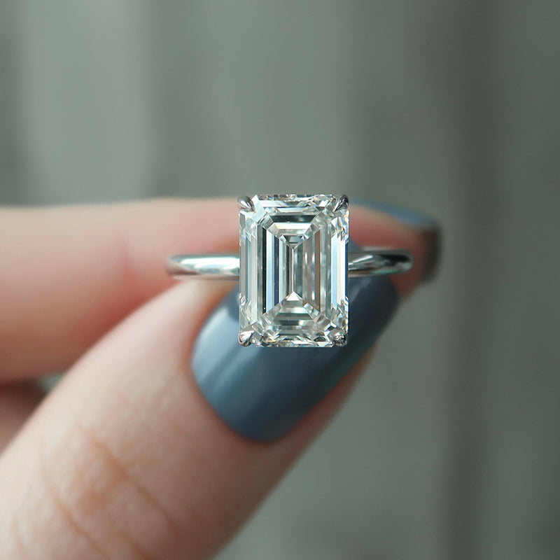 2.0 - 4.0 CT Emerald Cut CVD Diamond Hidden Halo Engagement Ring