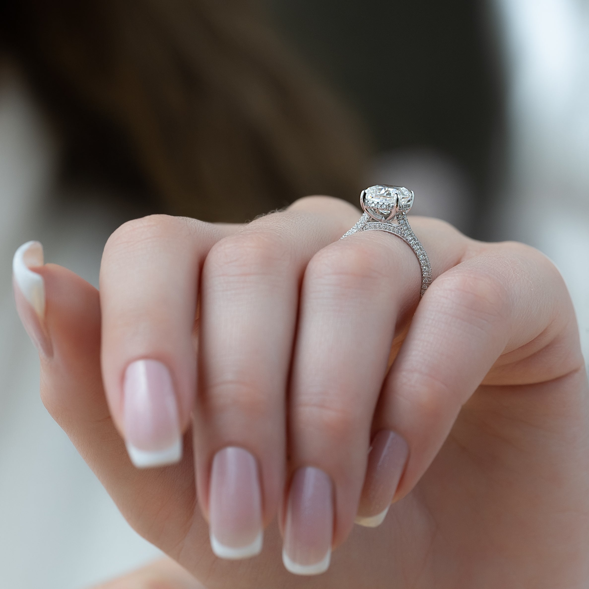 2.0 - 4.0 CT Elongated Cushion Cut CVD Diamond Hidden Halo & Pave Engagement Ring