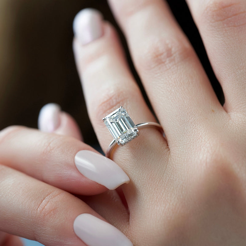 2.0 - 4.0 CT Emerald Cut CVD Diamond Hidden Halo Engagement Ring