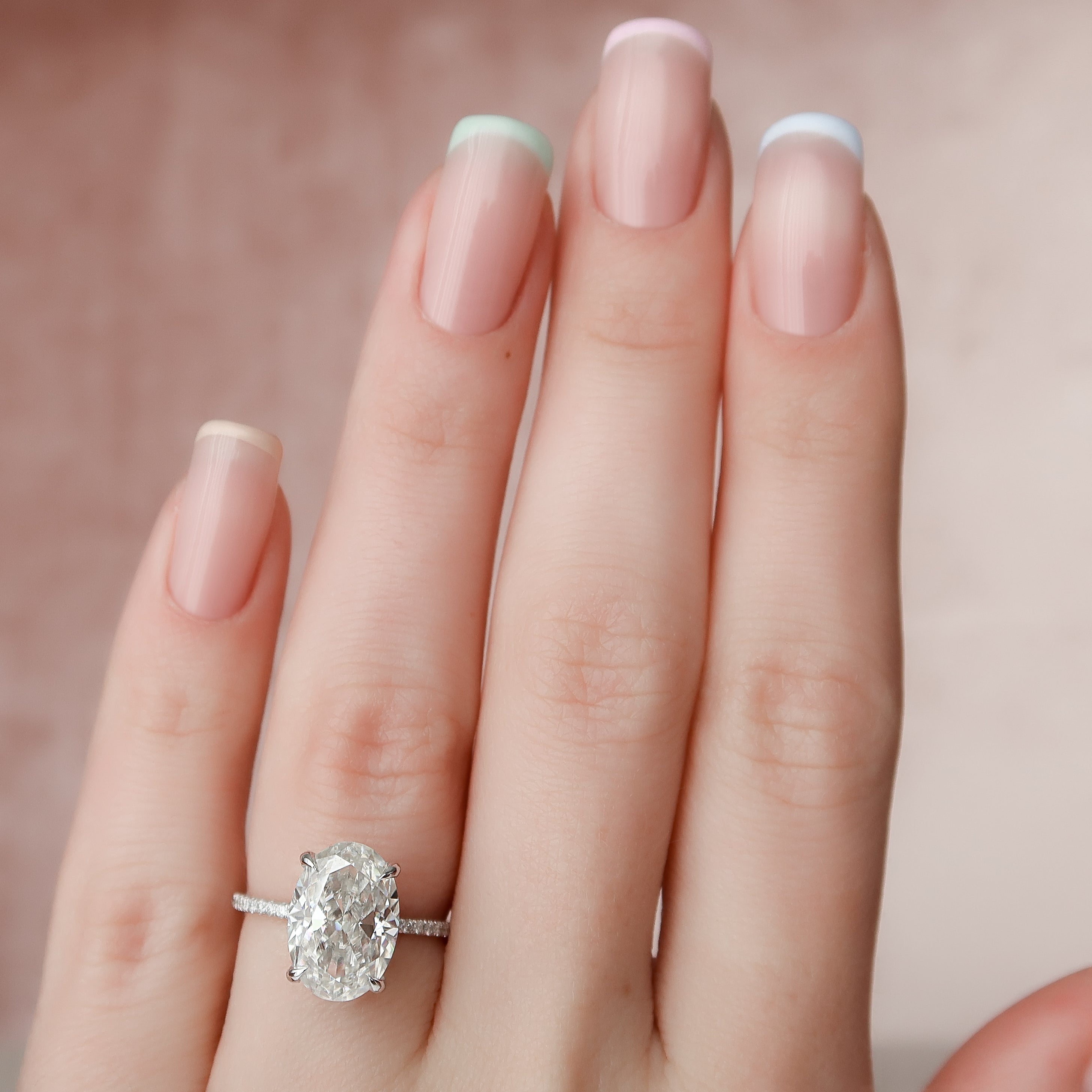 2.0 -4.0 CT Oval Cut CVD Diamond Hidden Halo & Pave Engagement Ring