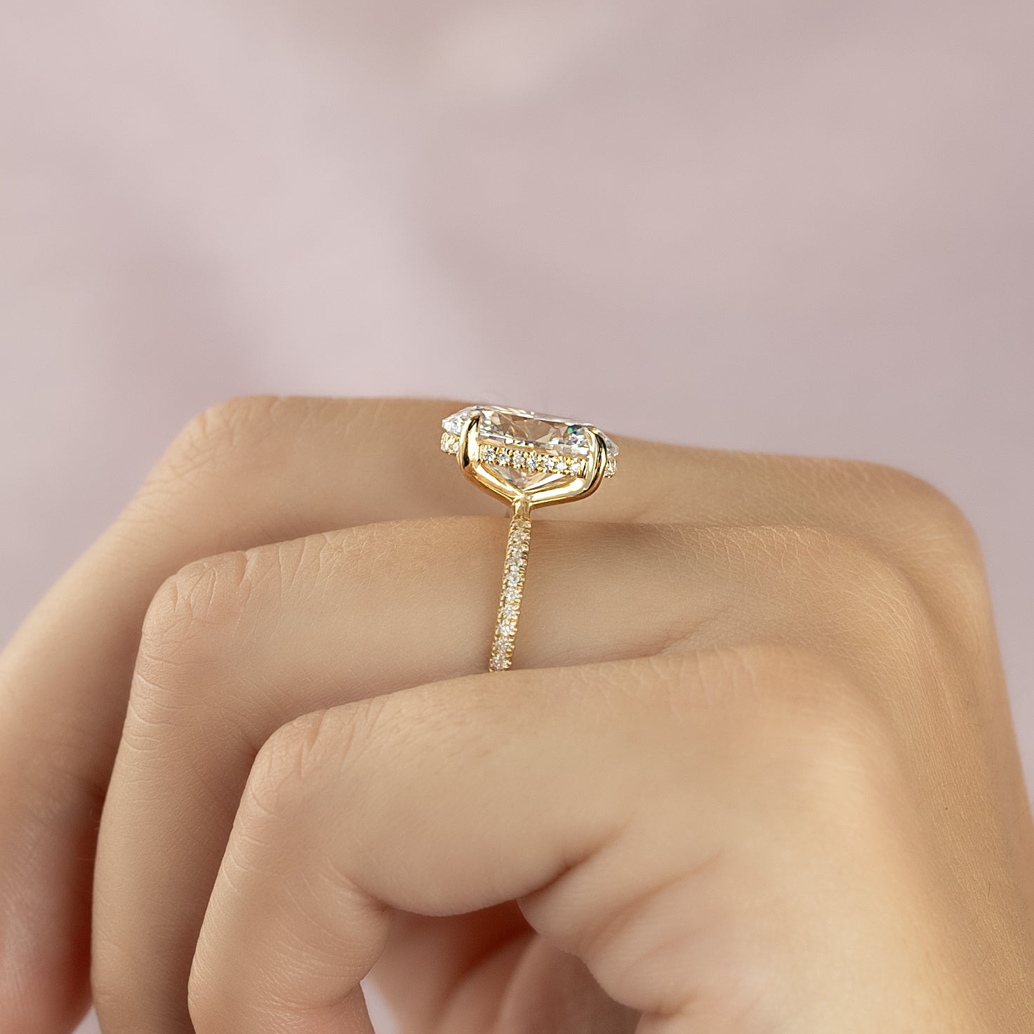 2.0 -4.0 CT Oval Cut CVD Diamond Hidden Halo & Pave Engagement Ring