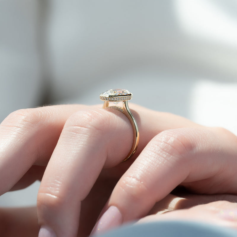 2.0 -4.0 CT Oval Cut CVD Diamond Bezel Hidden halo  Engagement Ring