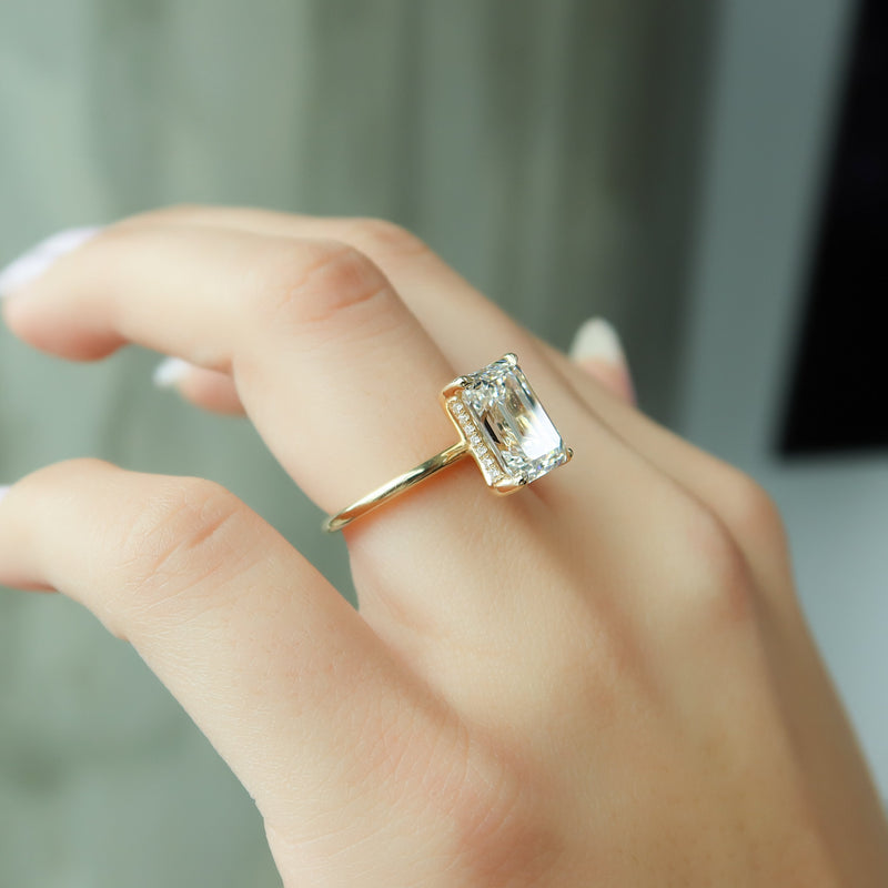 2.0 - 4.0 CT Emerald Cut CVD Diamond Hidden Halo Engagement Ring
