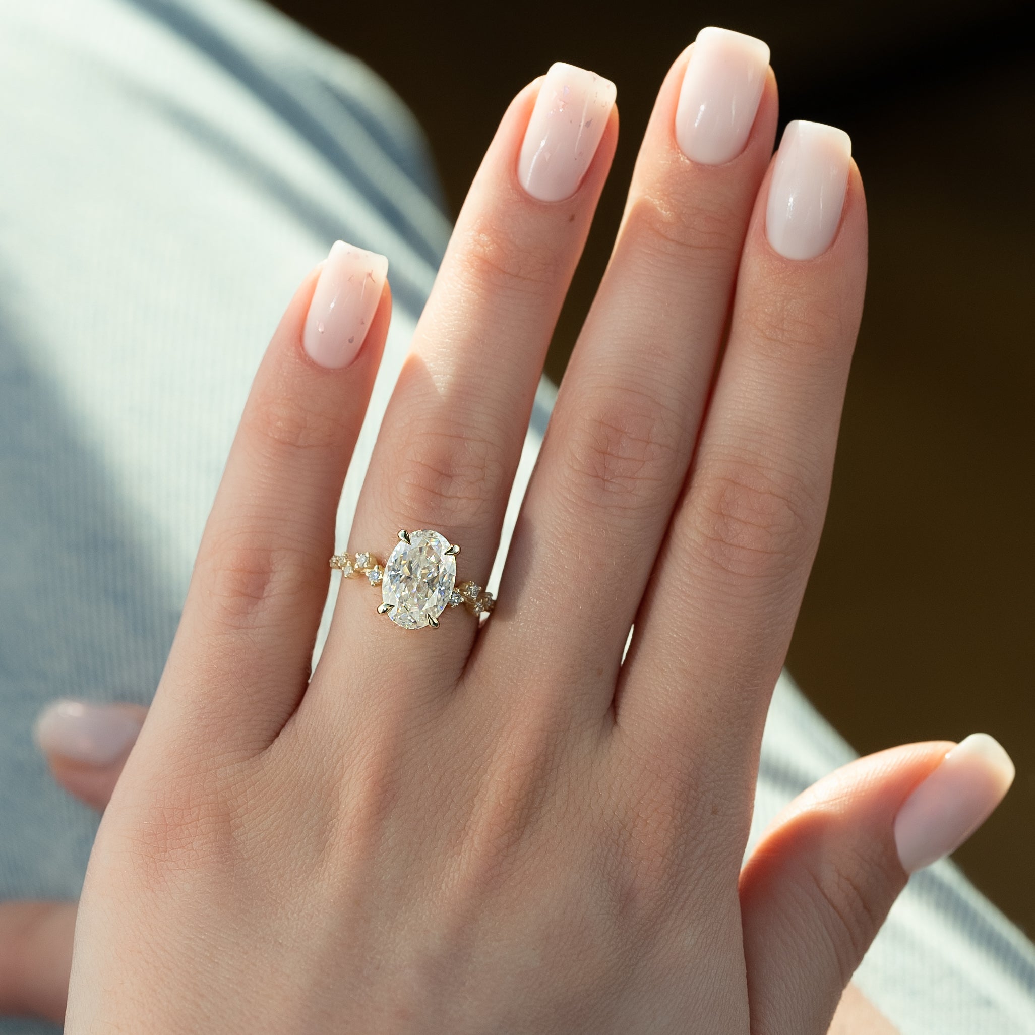 2.0 -4.0 CT Oval Cut CVD Diamond Hidden Halo & Pave Engagement Ring