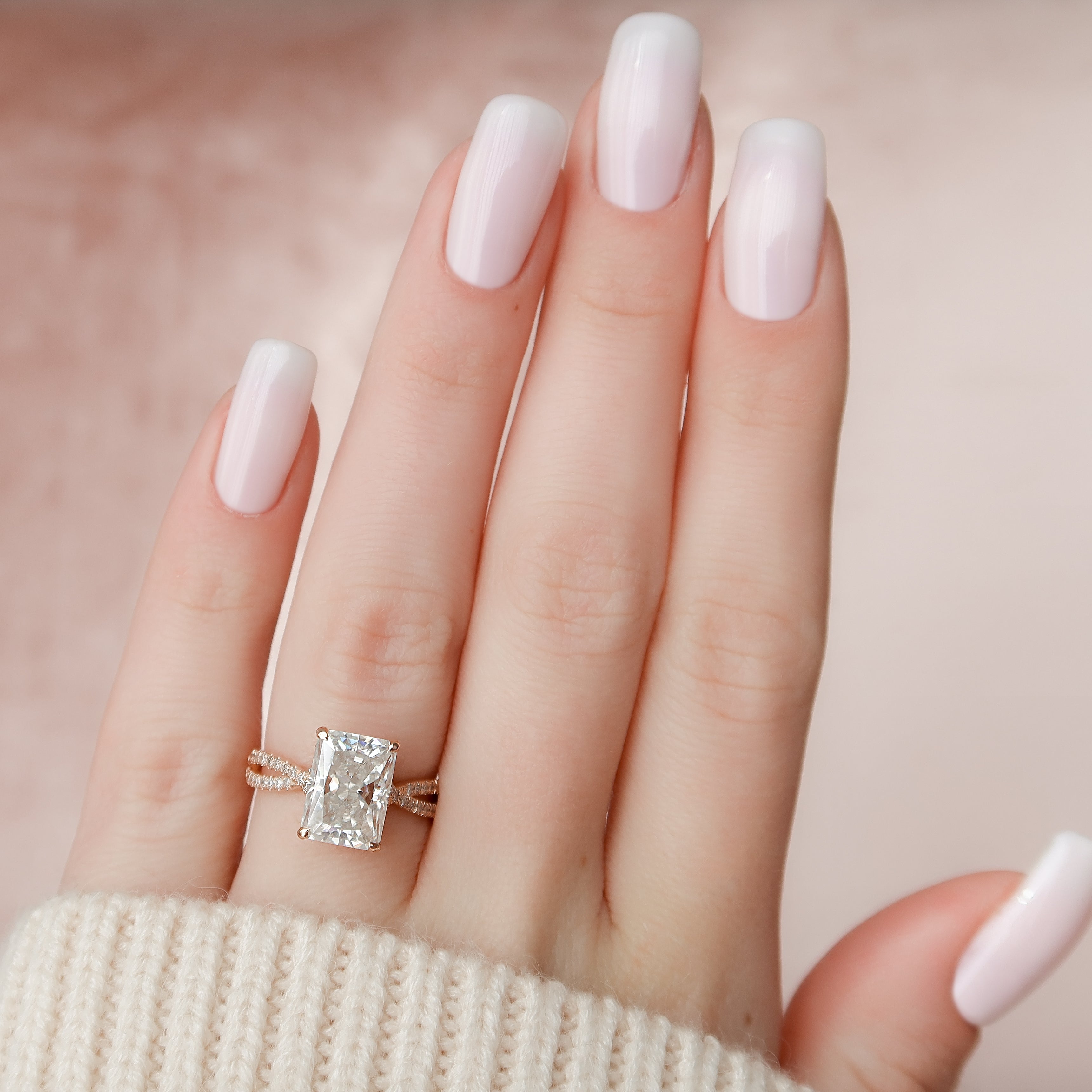 2.0 - 4.0  CT Radiant Cut CVD Diamond Twisted & Hidden Halo Engagement Ring