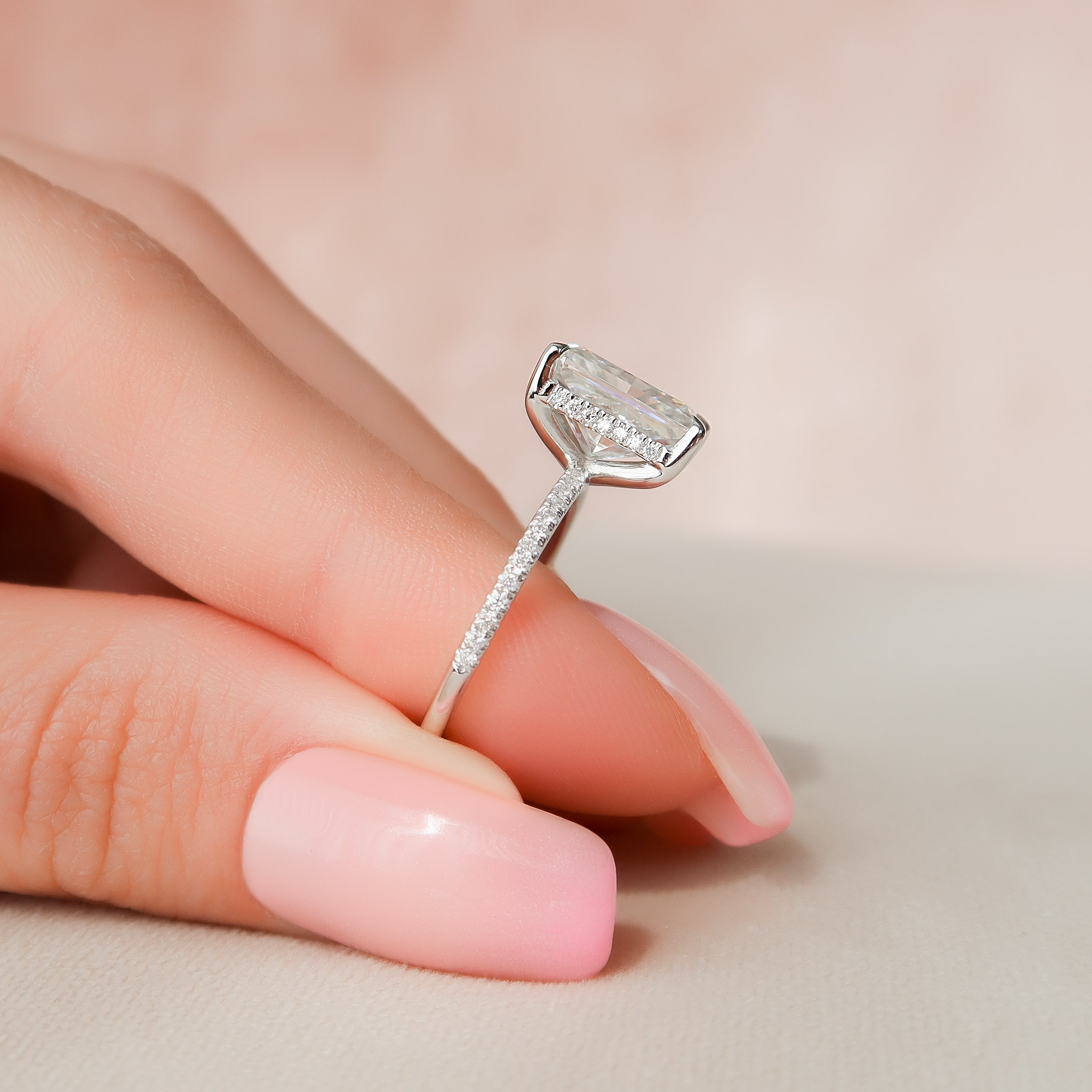 2.0 - 4.0  CT Radiant Cut CVD Diamond Hidden Halo & Pave Engagement Ring