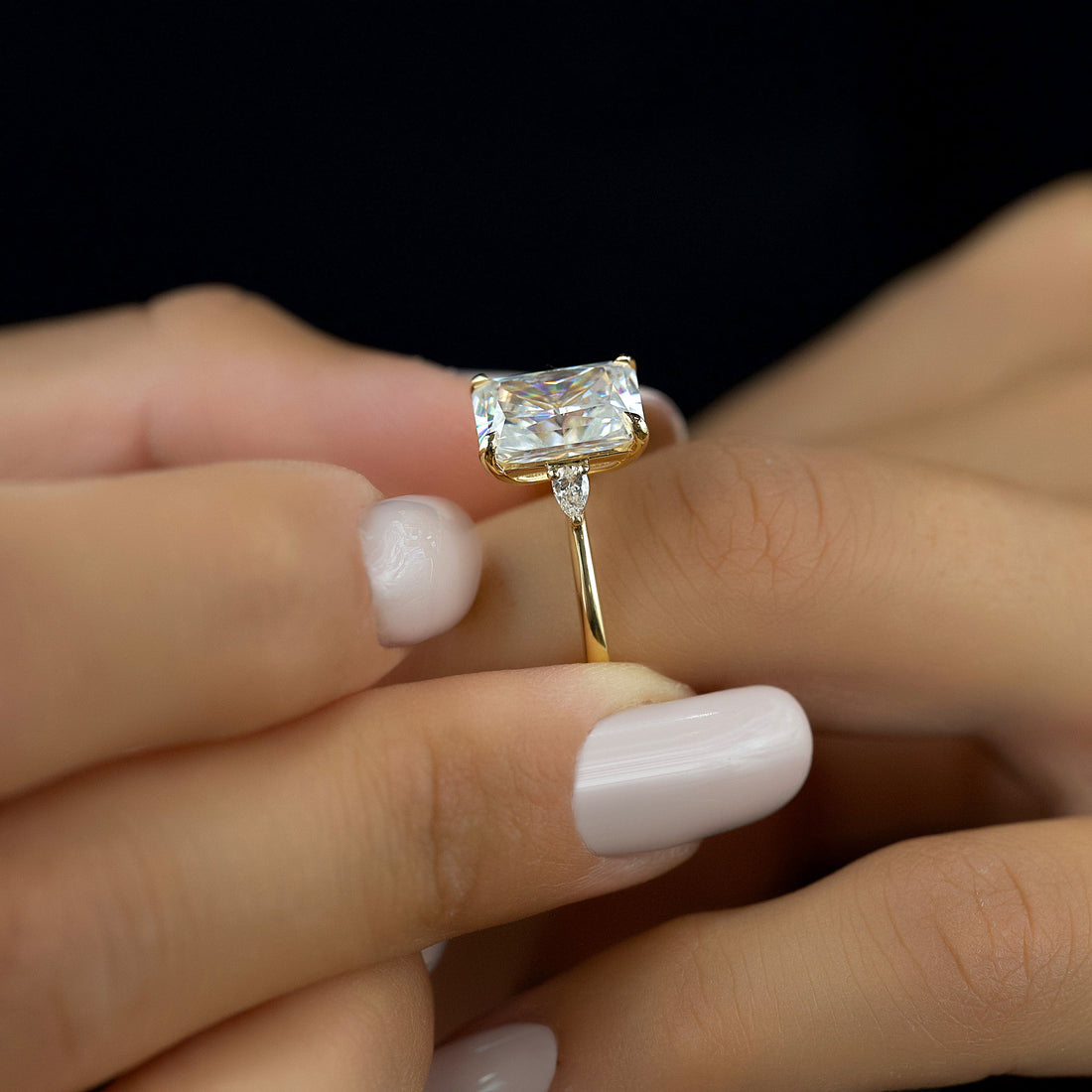 2.0 - 4.0  CT Radiant Cut CVD Diamond Three Stone Engagement Ring