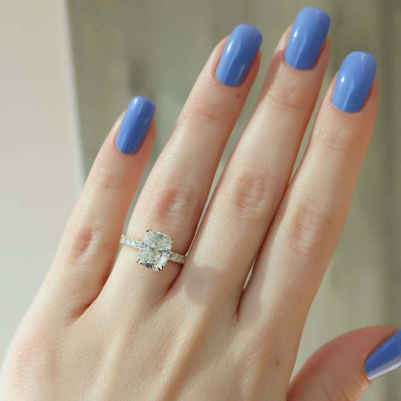 2.0 - 4.0 CT Elongated Cushion Cut CVD Diamond Hidden Halo & Pave Style Engagement Ring