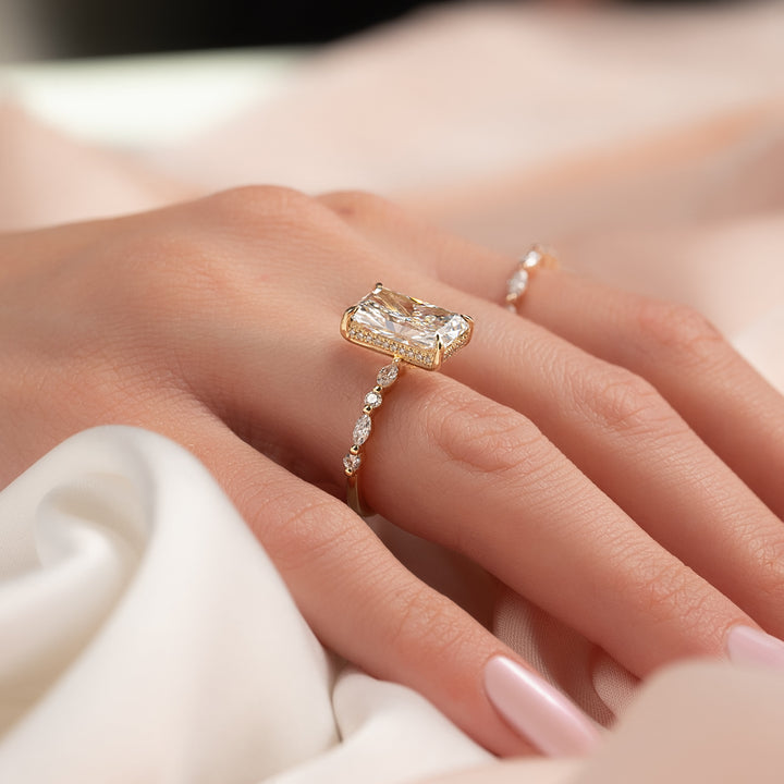 2.0 - 4.0  CT Radiant Cut CVD Diamond Hidden Halo & Pave Engagement Ring