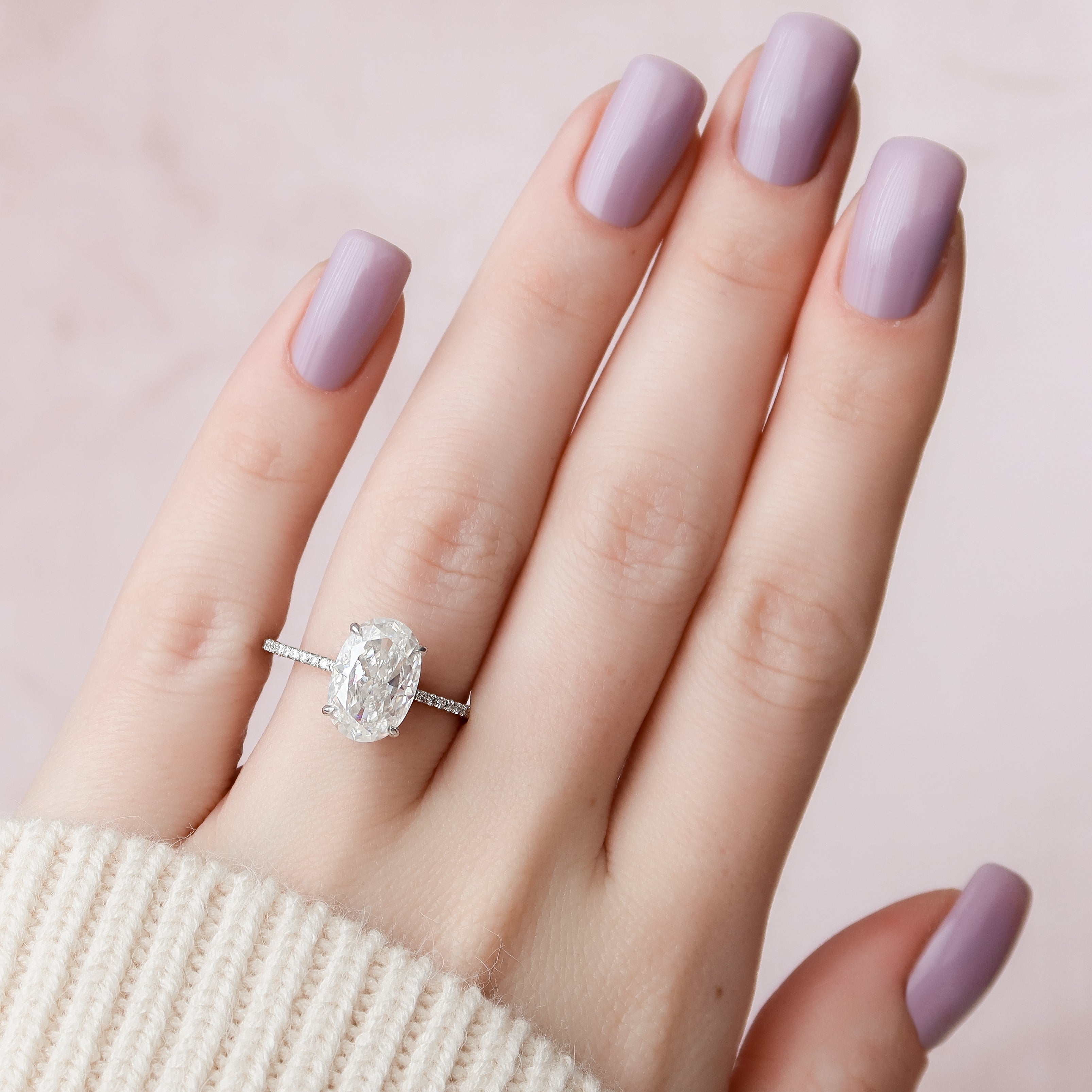 2.0 -4.0 CT Oval Cut CVD Diamond Hidden Halo & Pave Engagement Ring