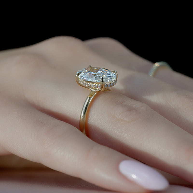 1.50 - 3.50 CT Oval  Cut CVD Diamond Hidden Halo Engagement Ring