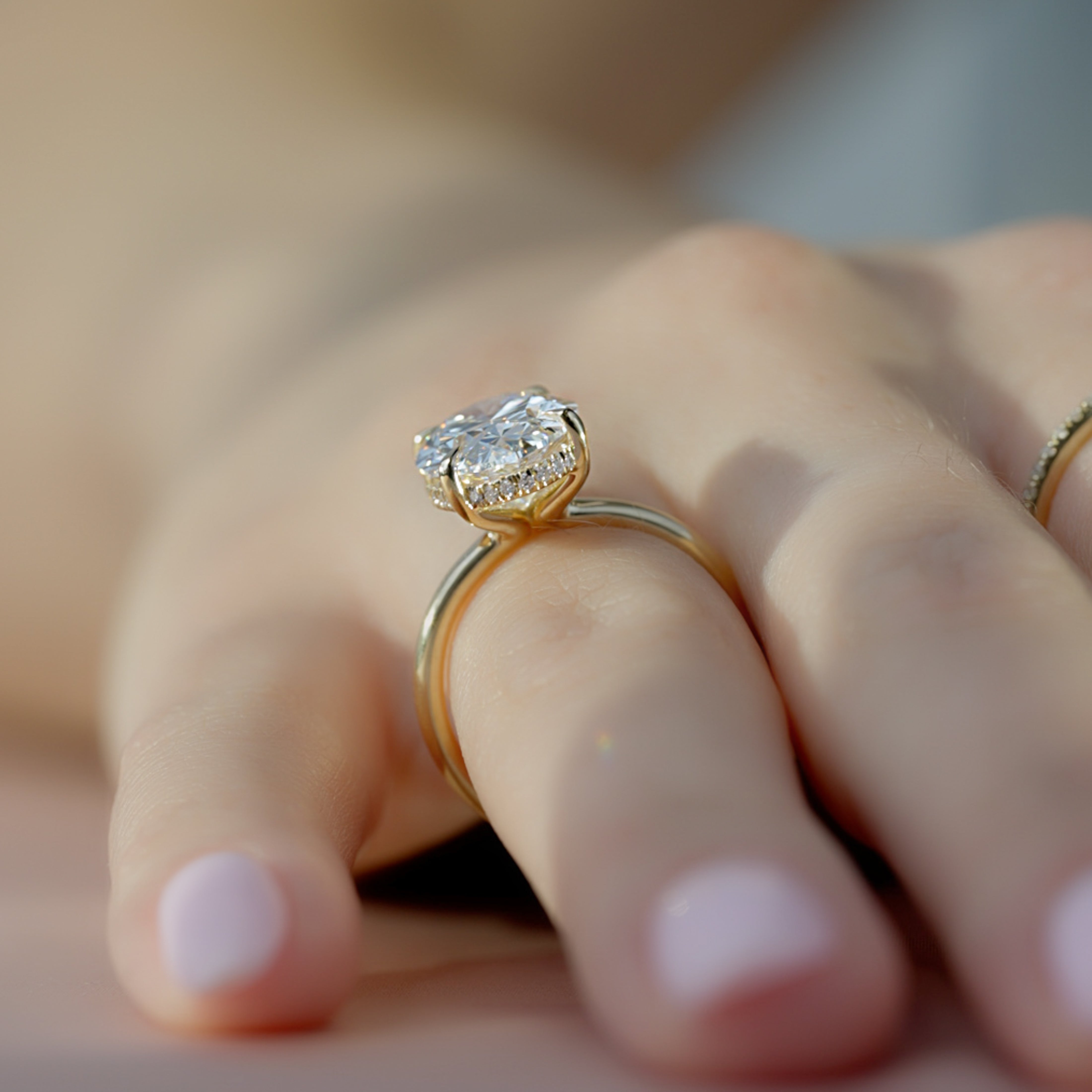 1.50 - 3.50 CT Oval  Cut CVD Diamond Hidden Halo Engagement Ring