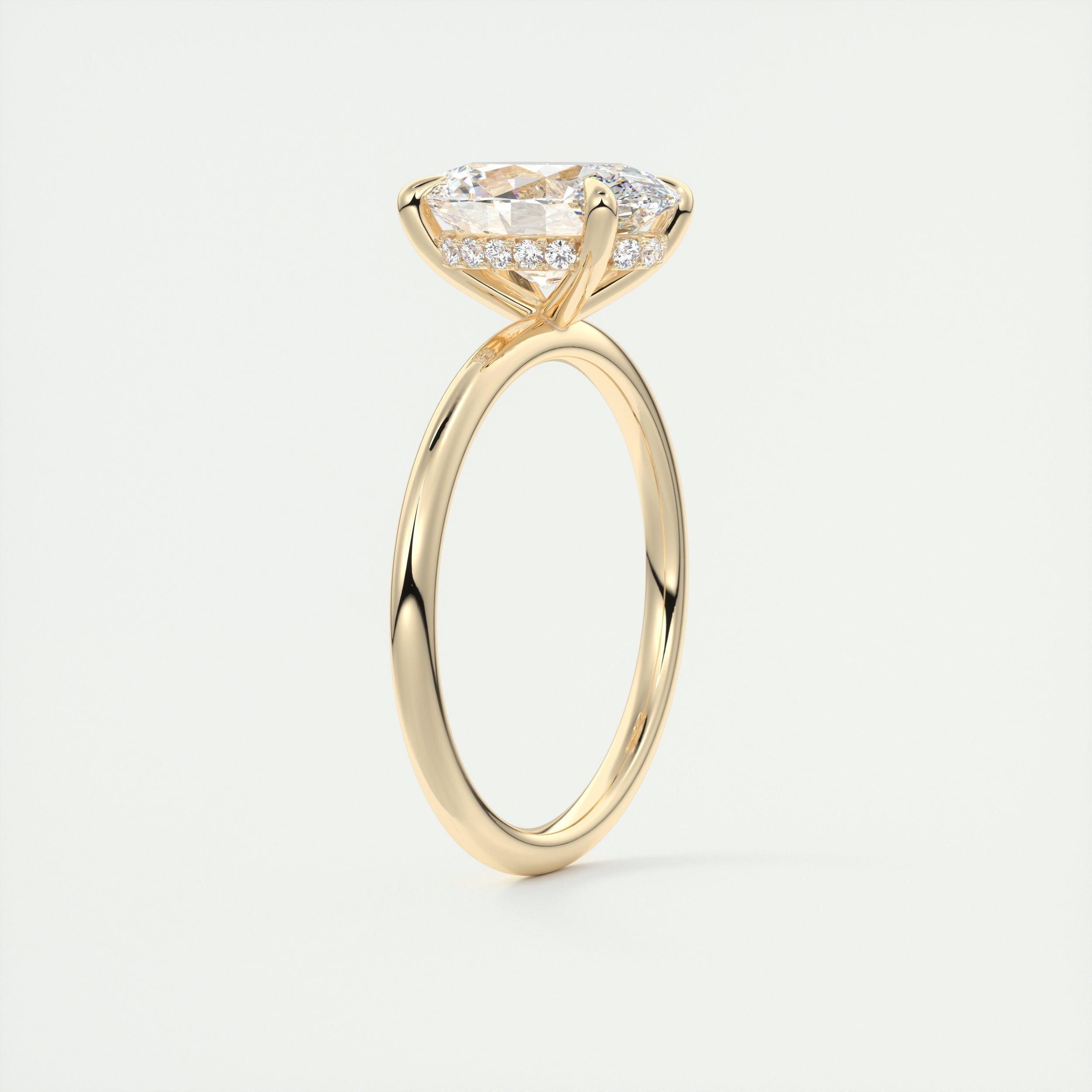 2CT Oval Moissanite Solitaire Engagement Ring With Hidden Halo Setting