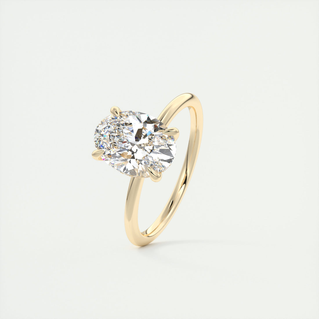 2CT Oval Moissanite Solitaire Engagement Ring With Hidden Halo Setting
