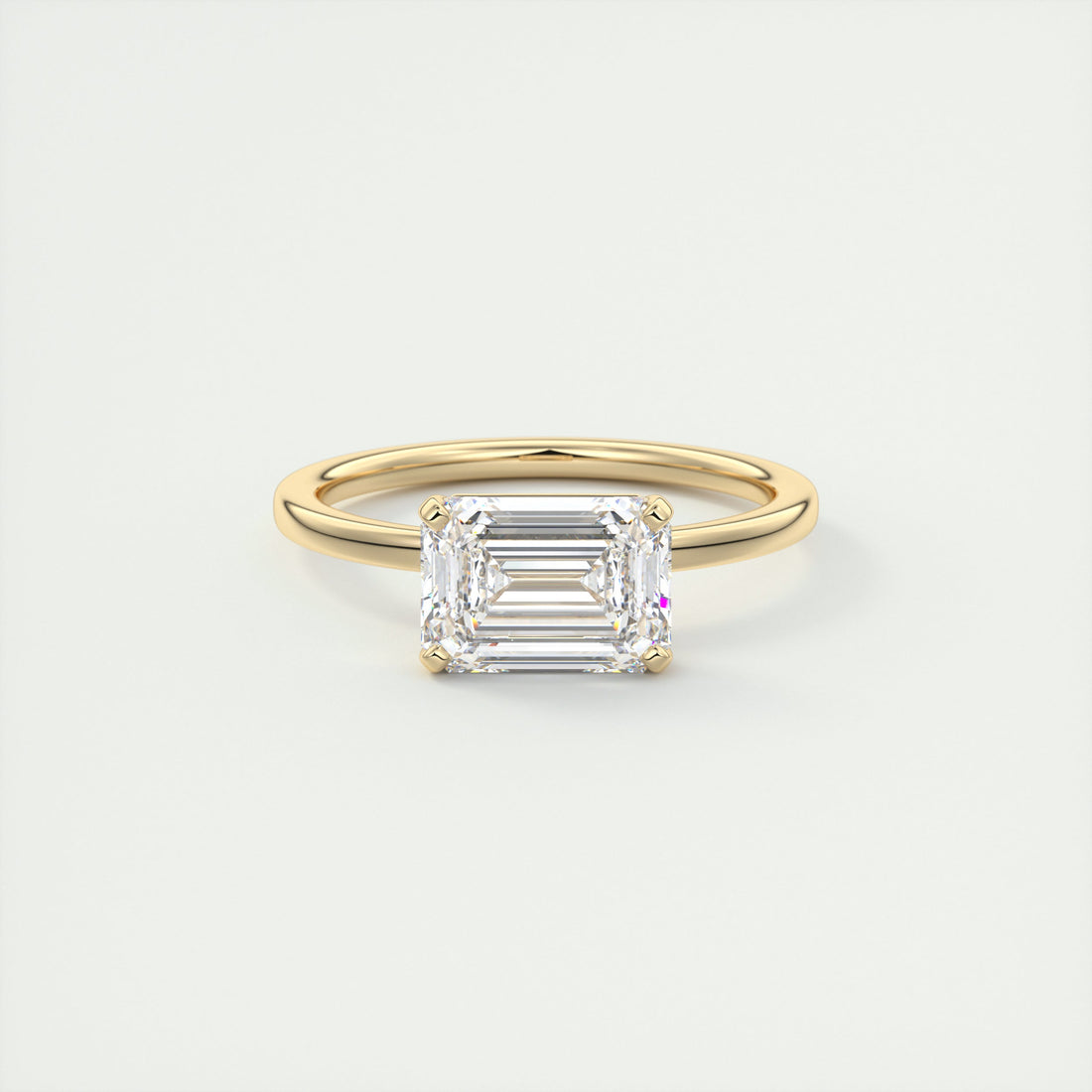 2CT East West Emerald Cut Moissanite Solitaire Engagement Ring