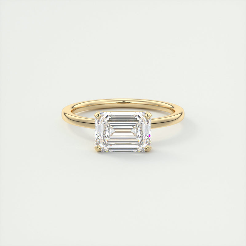 2CT East West Emerald Cut Moissanite Solitaire Engagement Ring