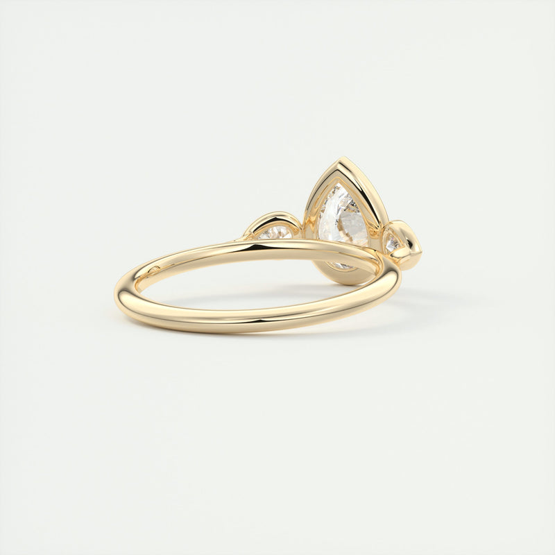 2.55 CT Pear Moissanite Bezel 3 Stones Diamond Engagement Ring