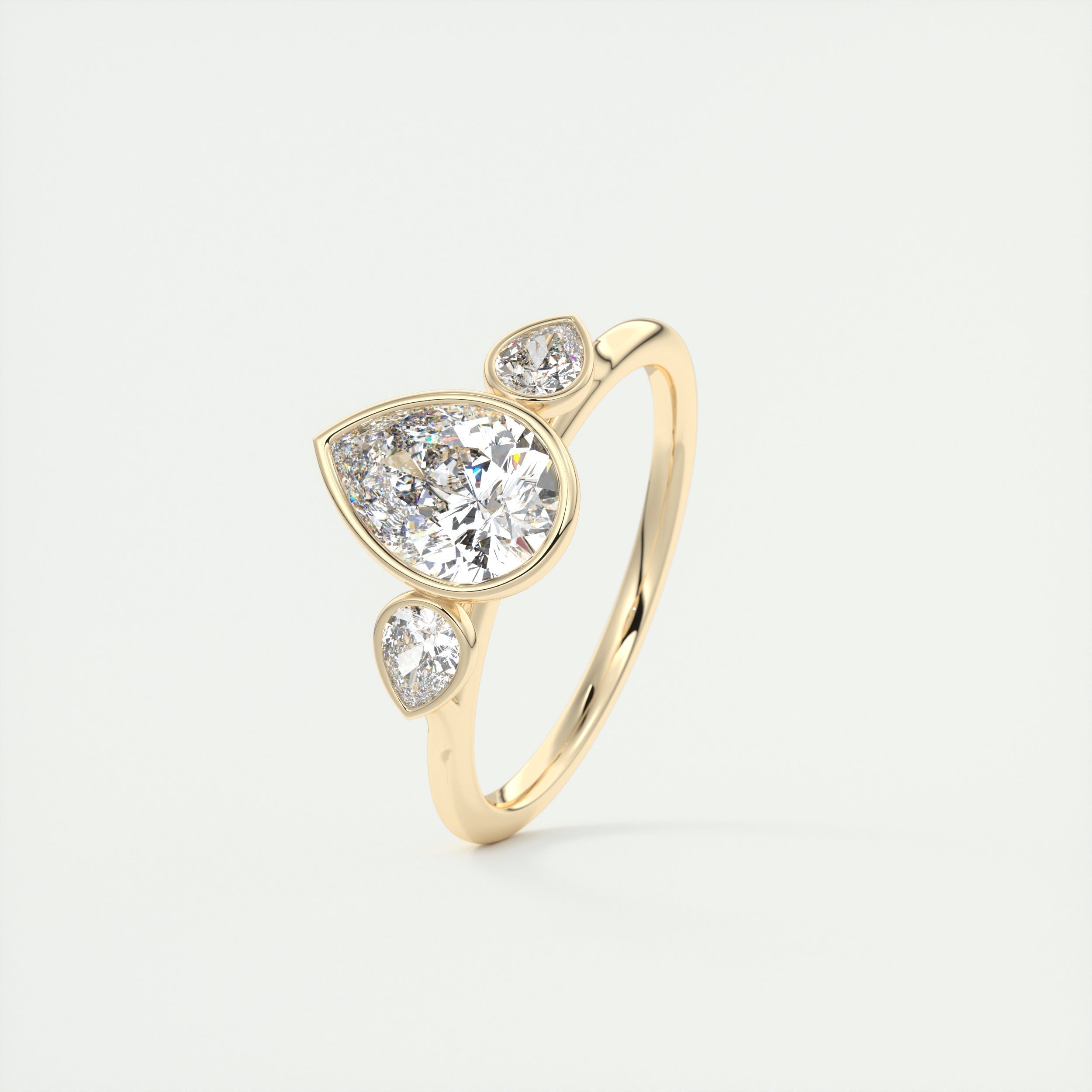 2.55 CT Pear Moissanite Bezel 3 Stones Diamond Engagement Ring