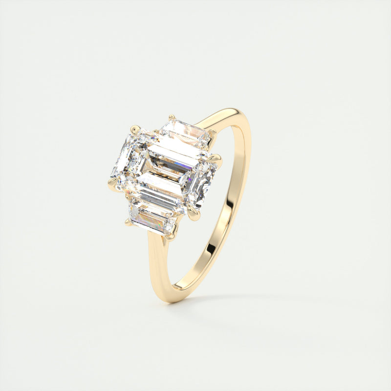 2.0CT Emerald Cut Moissanite 3 Stone Engagement Ring