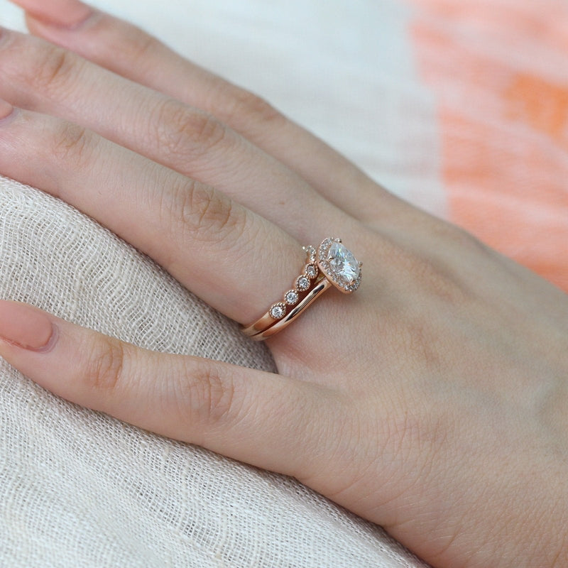 2.30CT Cushion Cut Moissanite Halo Bridal Ring Set