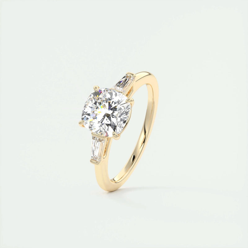 3.2 Ct Cushion Baguette Three Stone Moissanite Diamond Engagement Ring