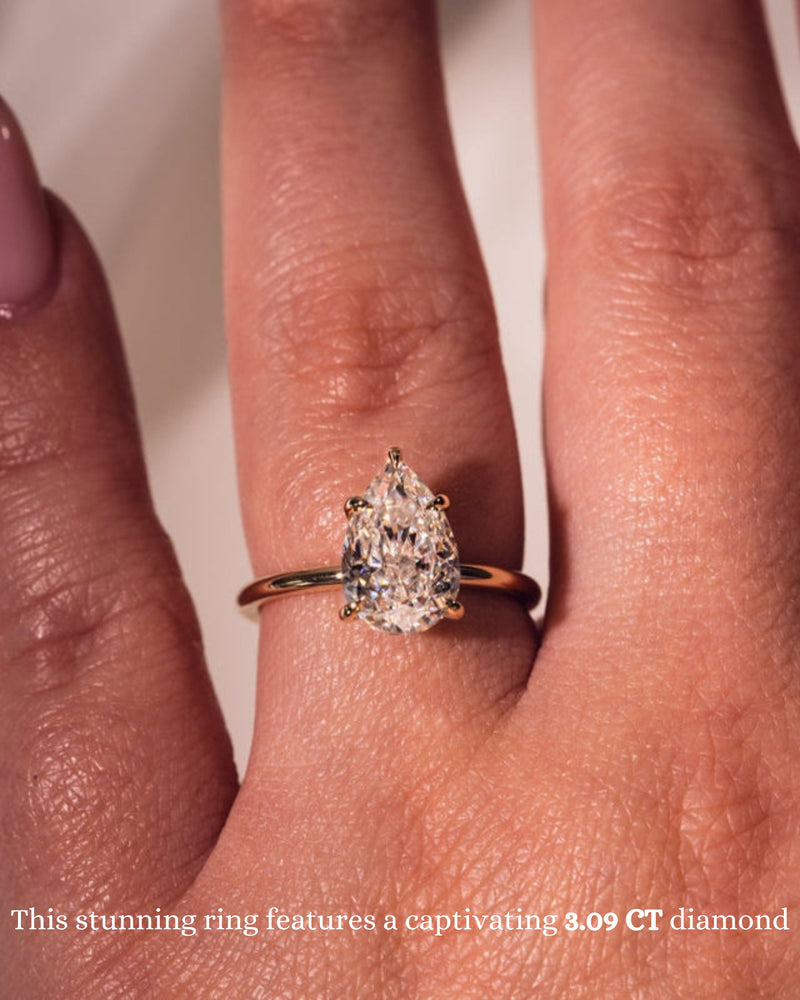 1.09-3.09 CT Pear  CVD Diamond Solitaire Engagement Ring