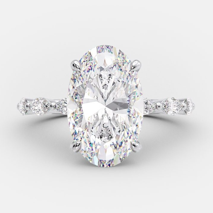 3.5ct Oval Moissanite Solitaire Pave Setting Engagement Ring