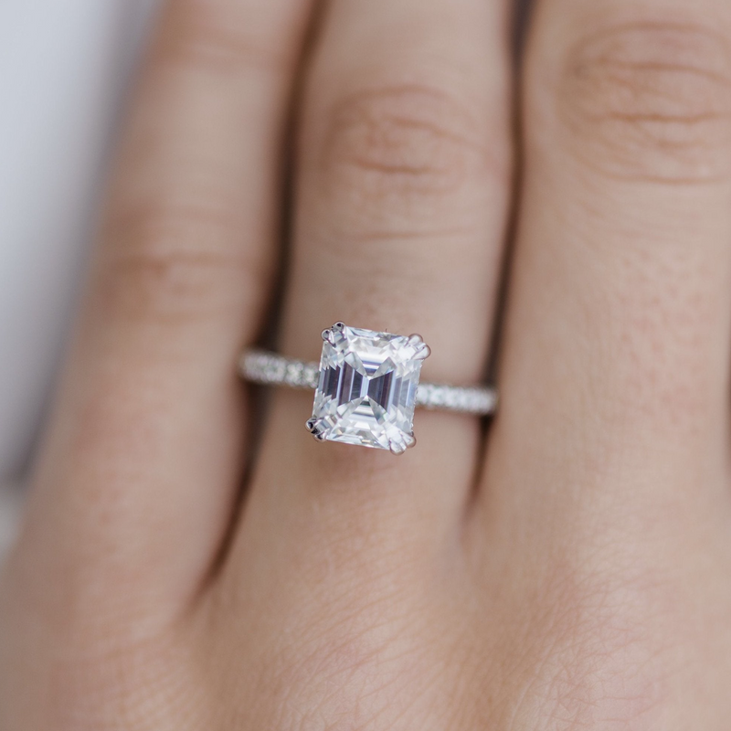 2.30CT Ascher Moissanite Hidden Halo Triple Pave Setting Engagement Ring