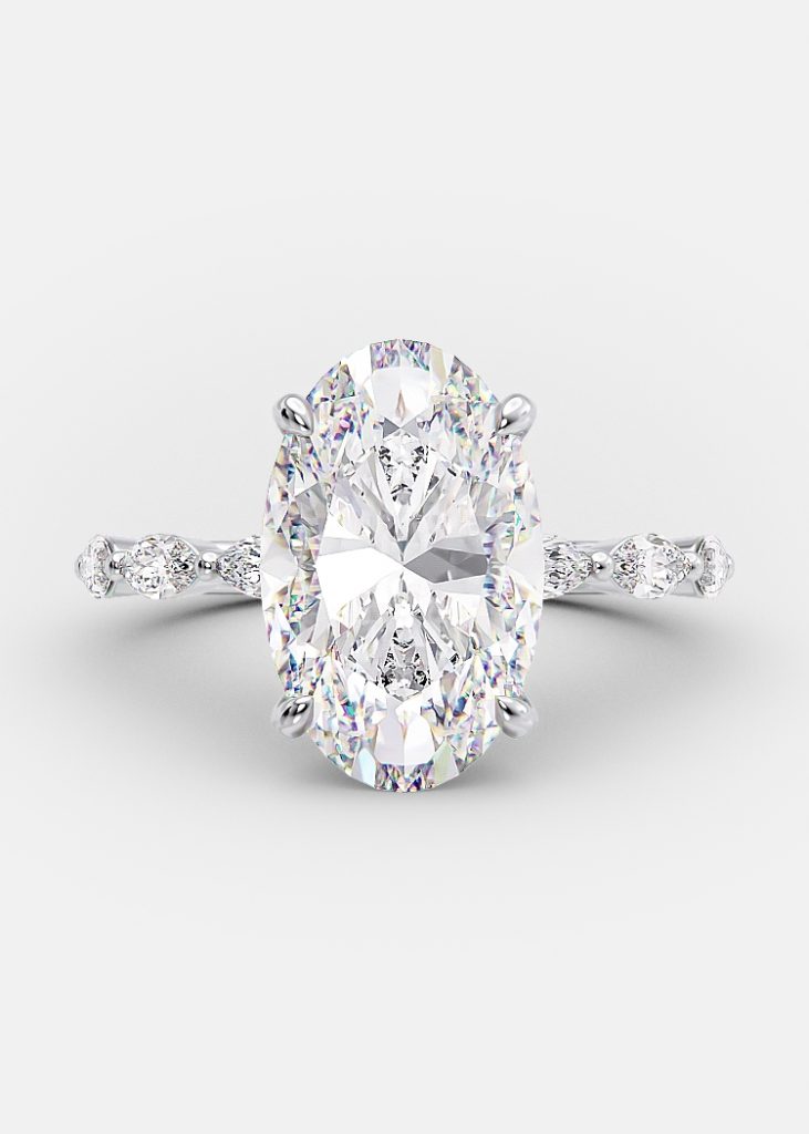3.5ct Oval Moissanite Solitaire Pave Setting Engagement Ring