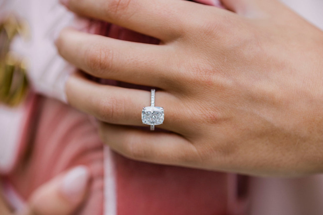 3.15CT Cushion Moissanite Hidden Halo Pave Setting Engagement Ring