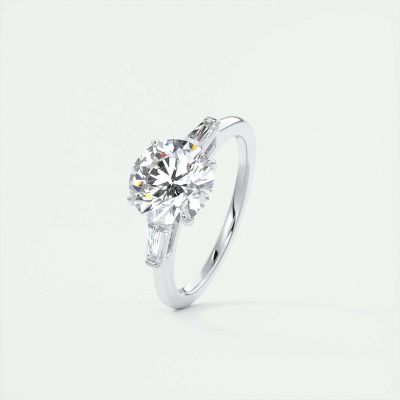 2.3 Ct Round Baguette Three Stone Moissanite Diamond Engagement Ring