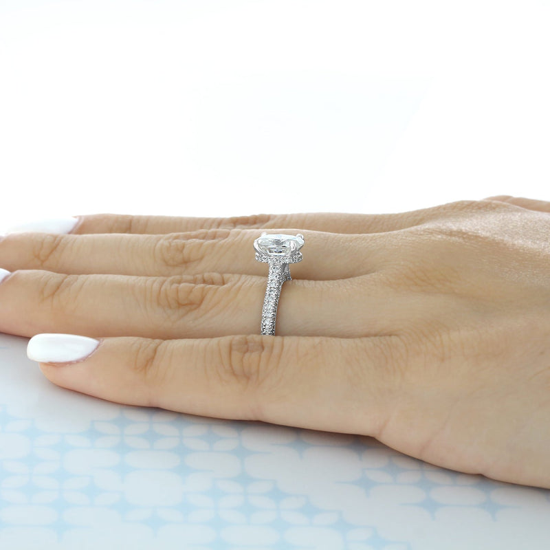 2.38 CT Oval Moissanite Hidden Halo Triple Pave Setting Engagement Ring