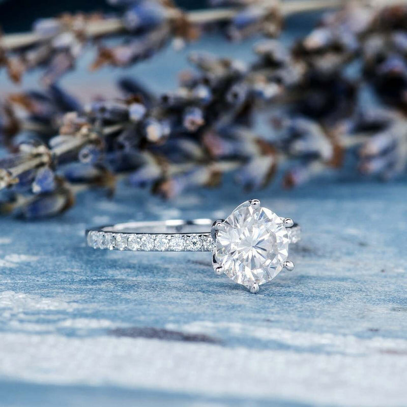 1.0CT Round Brilliant Cut Solitaire Style Moissanite Engagement Ring